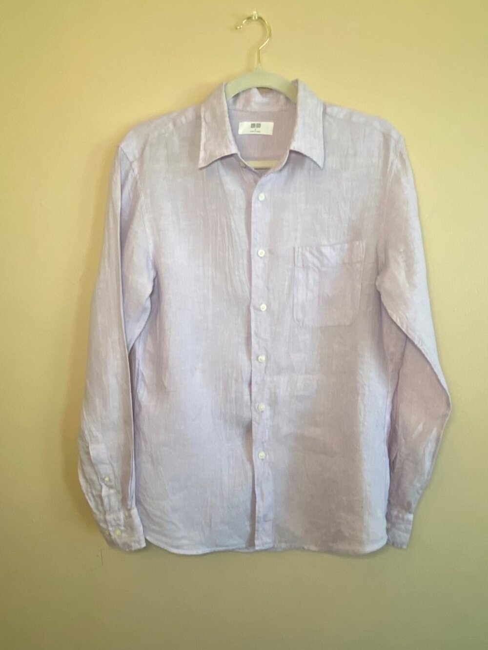 Uniqlo 100% Linen Button Front Shirt Lavender Men's/Teen Size S - Picture 3 of 7